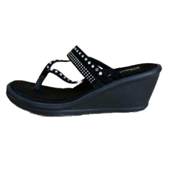 Skechers Women's Black Rhinestone Wedge Flip Flop Sandals Memory Foam Size 9 - Picture 5 of 6